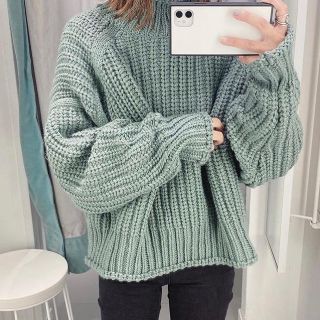 エイチアンドエム(H&M)のチャンキーニット グリーン(ニット/セーター)