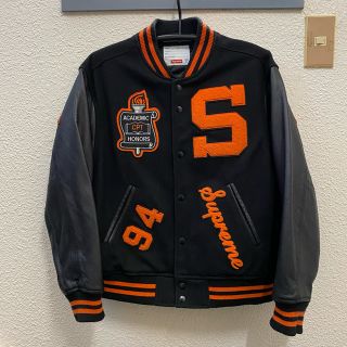 SUPREME シュプリーム 18SS×LACOSTE Wool Varsity Jacket ラコステ バックロゴワッペン付き ウールバーシティジャケット ブラック スタジアム スタジャン