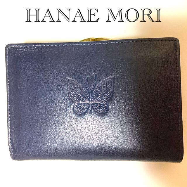 HANAE MORI ハンドバッグ レザー ハート金具 がま口 黒 ゴールド色