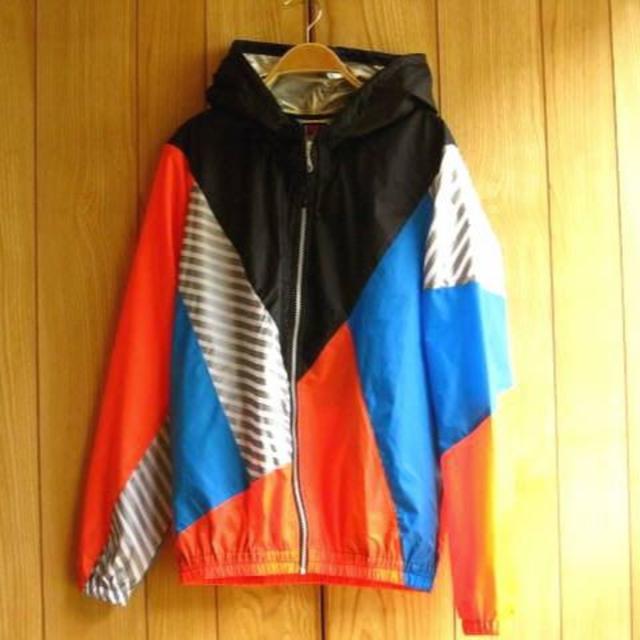 新品カラフルパッチワーク黒オレンジ青銀色ナイロンパーカーSMLダンス衣装 レディースのジャケット/アウター(ナイロンジャケット)の商品写真