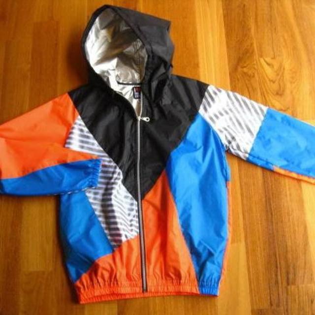 新品カラフルパッチワーク黒オレンジ青銀色ナイロンパーカーSMLダンス衣装 レディースのジャケット/アウター(ナイロンジャケット)の商品写真
