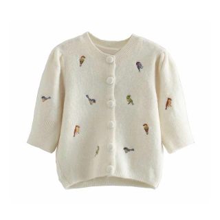 ザラ(ZARA)の🍁秋新作🍁2540◆bird 鳥柄 ニット カーディガン(カーディガン)