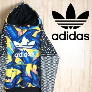 アディダス(adidas)のadidas アディダス パーカー デカロゴ 大きめ マルチカラー 美品 希少(パーカー)