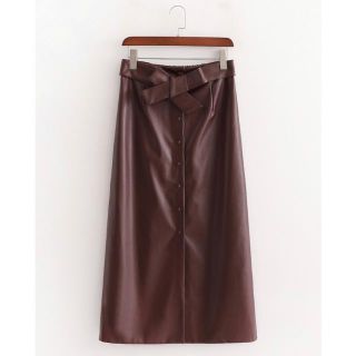 ザラ(ZARA)の🍁秋新作🍁2546◆brown フェイクレザー PU リボン タイトスカート (ひざ丈スカート)