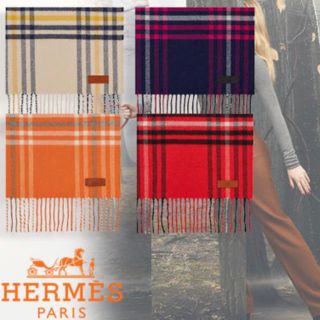 エルメス(Hermes)の2019 AW HERMES カシミヤ マフラー ブランケットチェック ネイビー(マフラー/ショール)