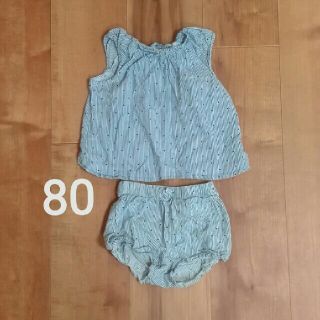 エイチアンドエム(H&M)の【もみ様専用】h&m 女の子 80 セットアップ　ストライプ ドット ネイビー(シャツ/カットソー)