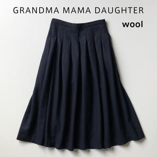 グランマママドーター ウール プリーツロングスカート ネイビー サイズ0(ロングスカート)