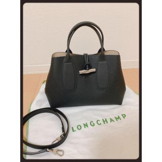 ロンシャン(LONGCHAMP)の【極美品】ロンシャン ロゾ トップハンドルバッグM ブラック(ハンドバッグ)