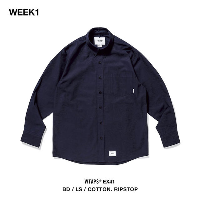 WTAPS BD LS COTTON . RIPSTOP ネイビー L