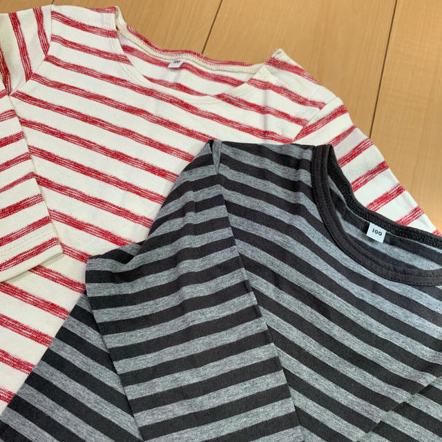 MUJI (無印良品)(ムジルシリョウヒン)のボーダー長袖Ｔシャツ　100サイズ　赤のみ！！ キッズ/ベビー/マタニティのキッズ服女の子用(90cm~)(Tシャツ/カットソー)の商品写真