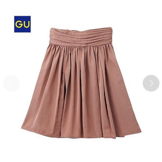 ジーユー(GU)のGUベージュ　グログランギャザースカート　Lサイズ(ひざ丈スカート)