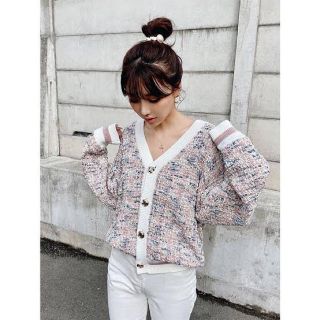 エイミーイストワール(eimy istoire)の♡ eimy ツイードライクカーディガン White(カーディガン)