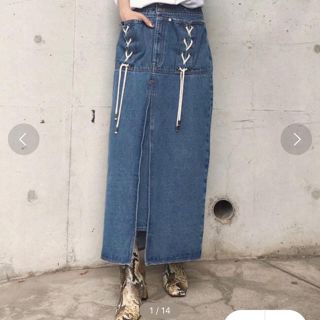 アメリヴィンテージ(Ameri VINTAGE)のUNEVENNESS POCKET DENIM SKIRT(ロングスカート)