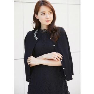 トッコ(tocco)のtocco closet クリアビジュー付き七分袖リブニットカーディガン(カーディガン)