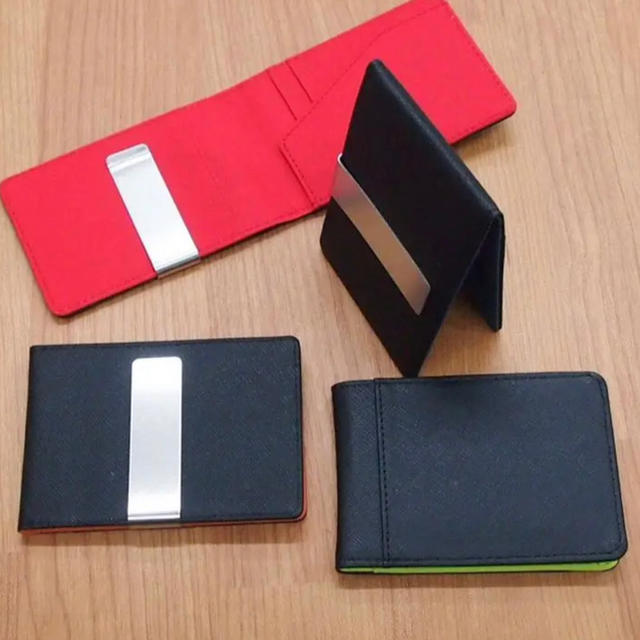 薄型 財布 マネークリップ 二つ折り メンズ スリム パスケース カードケース赤 メンズのファッション小物(マネークリップ)の商品写真