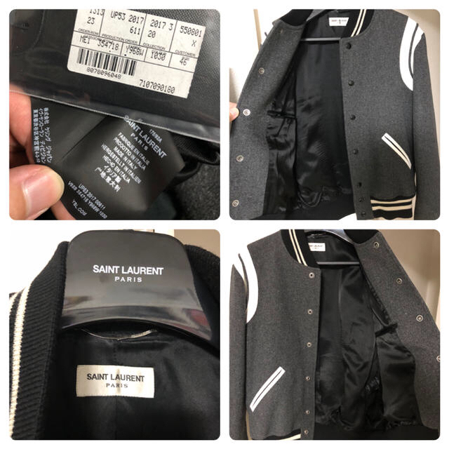 saint laurent グレー 46 テディジャケット 正規品 美品 タグ付