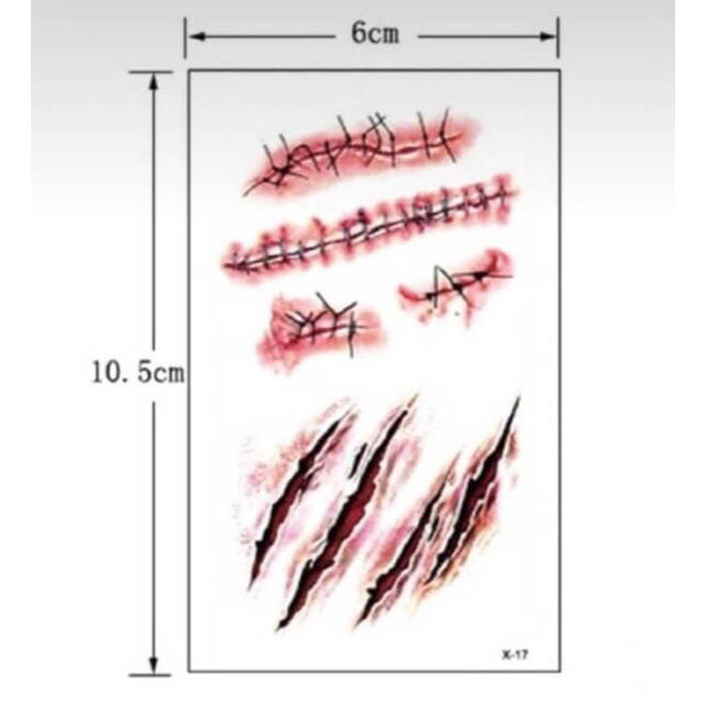今年も入荷(≧∇≦)ハロウィン タトゥーシール 2枚セット 傷シール 傷メイク エンタメ/ホビーのコスプレ(小道具)の商品写真
