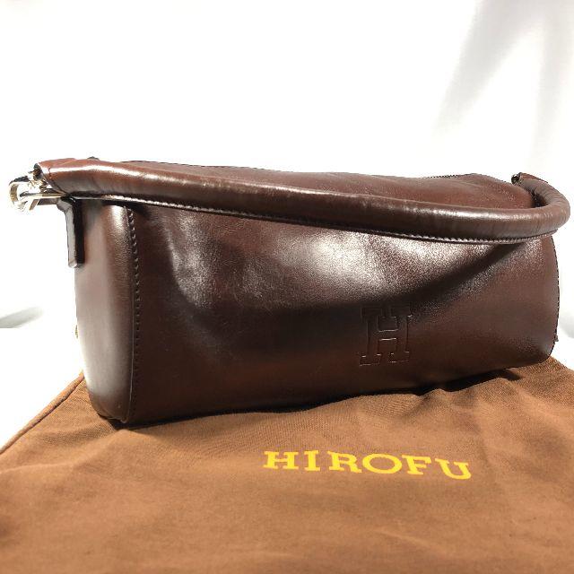【美品】ヒロフ Hロゴ フルレザー ハンドバッグ ダークブラウン 保存袋有