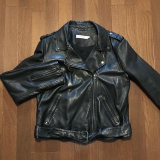 ザラ(ZARA)のNAF NAF ラム本革ライダースジャケット ブラック 44 大きいサイズ(ライダースジャケット)