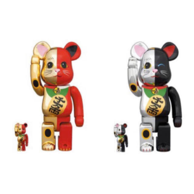 2体セット□BE@RBRICK 招き猫 銀×黒 金×赤 100％ & 400％ - その他