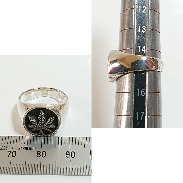 3915 SILVER925 ガンジャ印台リング15号 シルバー925マリファナ メンズのアクセサリー(リング(指輪))の商品写真