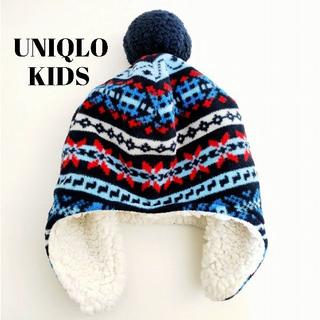 ユニクロ(UNIQLO)のUNIQLO☆フリースボア耳あてニット帽防寒ノルディック柄ユニクロ(帽子)