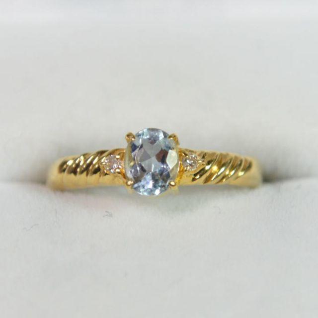 K18　アクアマリン　ダイヤ　指輪 レディースのアクセサリー(リング(指輪))の商品写真