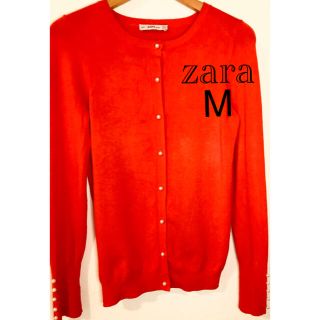 ザラ(ZARA)のzara   パールカーディガン　M(カーディガン)