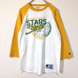 チャンピオン(Champion)のChampion ラグラン プリント カットソー 七分袖 バレーボール 古着(Tシャツ/カットソー(七分/長袖))