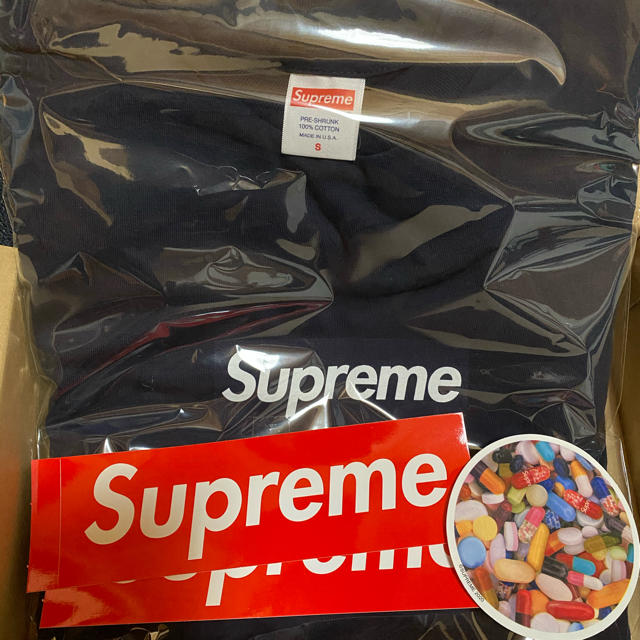 【small 】supreme box logo tee ネイビー　L/STシャツ/カットソー(七分/長袖)