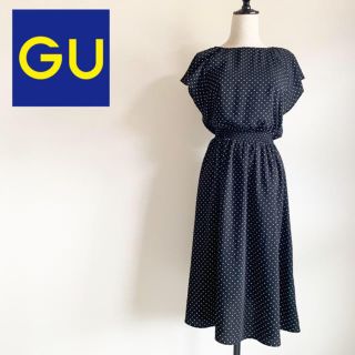 ジーユー(GU)の人気完売品　【GU ジーユー】ドット ワンピース ブラック Sサイズ(ひざ丈ワンピース)