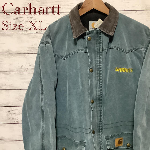 carhartt(カーハート)のcarhartt  一点物90‘s 企業ロゴ入り　革パッチ　くすみグリーン XL メンズのジャケット/アウター(その他)の商品写真