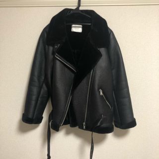 68肩幅ZARA レザームートンジャケット 黒ブラック