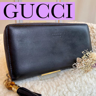 グッチ(Gucci)のGUCCI グッチ　ラウンドファスナーバンブータッセル　長財布　ブラック男女兼用(財布)