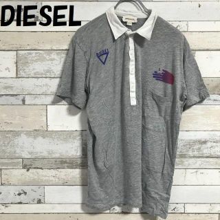 ディーゼル(DIESEL)の【人気】ディーゼル プリントロゴ ポロシャツ グレー サイズM(ポロシャツ)