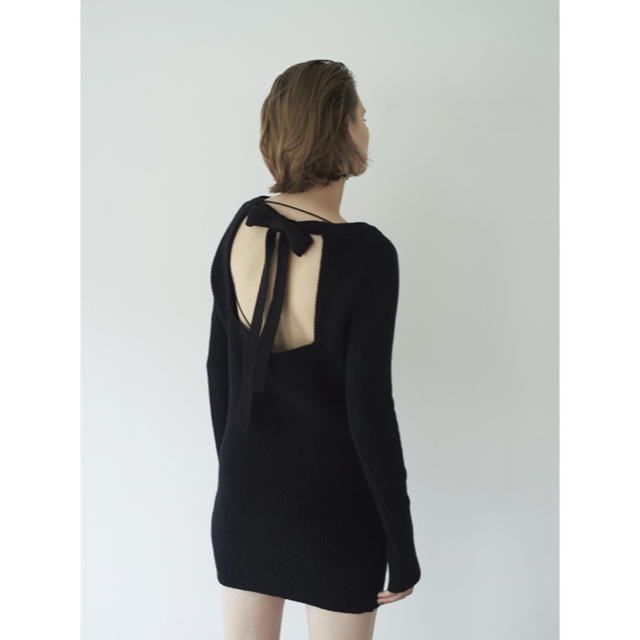 Rosary moon(ロザリームーン)の【専用出品】back ribbon rib tunic BLACK レディースのワンピース(ミニワンピース)の商品写真