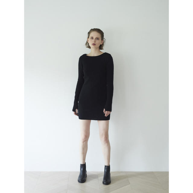 Rosary moon(ロザリームーン)の【専用出品】back ribbon rib tunic BLACK レディースのワンピース(ミニワンピース)の商品写真