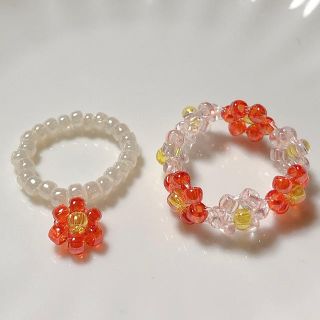 レッドセット　ビーズリング　비즈반지　ハンドメイド(リング)