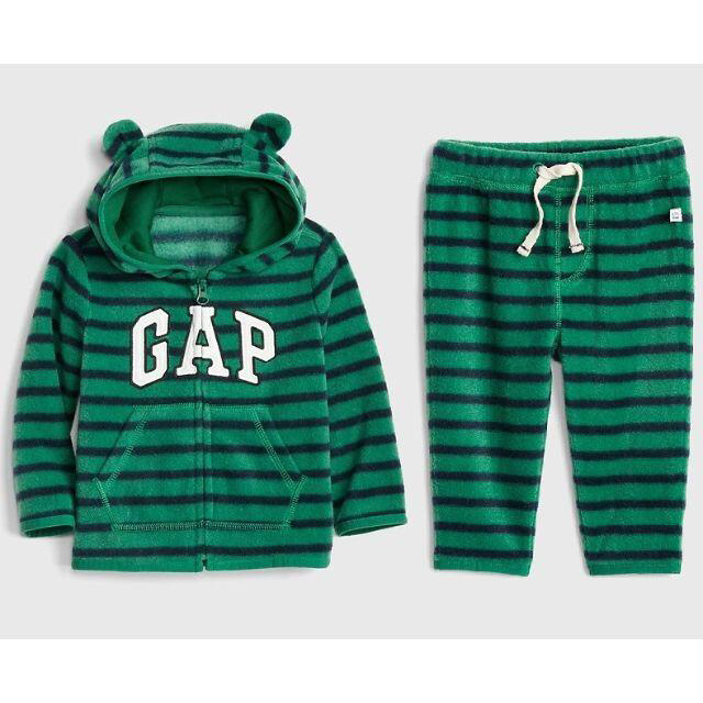 babyGAP(ベビーギャップ)のGAP 80 ロゴ ボーダー フリース パーカー パンツ セットアップ 新品 キッズ/ベビー/マタニティのキッズ服女の子用(90cm~)(その他)の商品写真