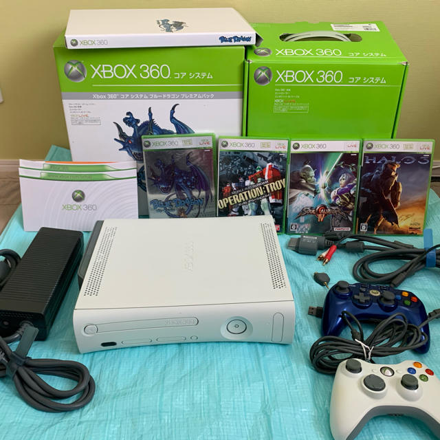 Xbox360(エックスボックス360)のXBOX360 本体＋HDD＋コントローラー2個＋ソフト4本 エンタメ/ホビーのゲームソフト/ゲーム機本体(家庭用ゲーム機本体)の商品写真