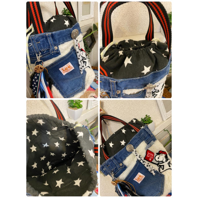 デニムリメイク★denim✖️スヌーピー❤︎ボア巾着トート♪ハンドメイドバッグ ハンドメイドのファッション小物(バッグ)の商品写真