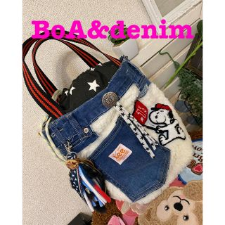 デニムリメイク★denim✖️スヌーピー❤︎ボア巾着トート♪ハンドメイドバッグ(バッグ)