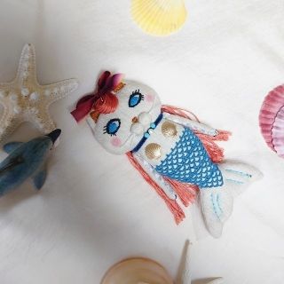 ミナペルホネン(mina perhonen)のアマビエ風猫マスコット ぬいぐるみ ミナペルホネン *ハンドメイド*(ぬいぐるみ)