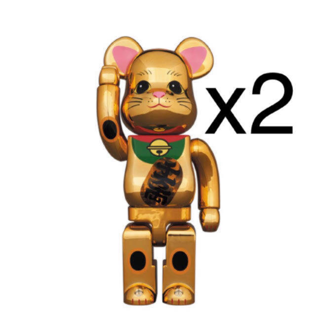 その他BE@RBRICK 招き猫 金メッキ 発光 400％　x2