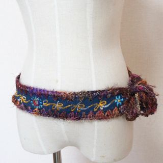 ネパール シルク 刺繍 ミラー エスニック フリンジ ベルト (ベルト)