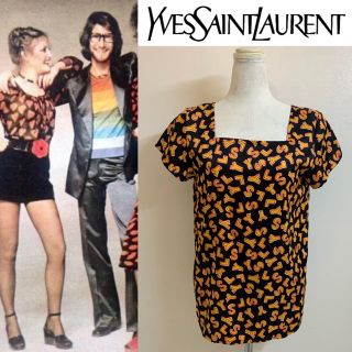 サンローラン(Saint Laurent)のYVES SAINT LAURENT VINTAGE YSLロゴ柄 ポリトップス(Tシャツ(半袖/袖なし))