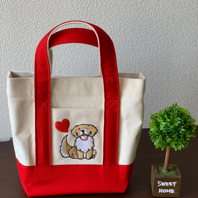 犬の刺繍　トートバッグ（大）