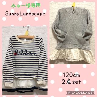 プティマイン(petit main)の120cm 女の子 2点set ボーダースウェット＆裾フリルパーカー(Tシャツ/カットソー)