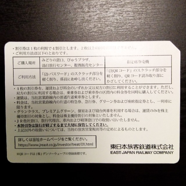 JR(ジェイアール)の匿名５１４７様専用◎JR東日本☆株主優待割引券◇1枚 チケットの優待券/割引券(その他)の商品写真