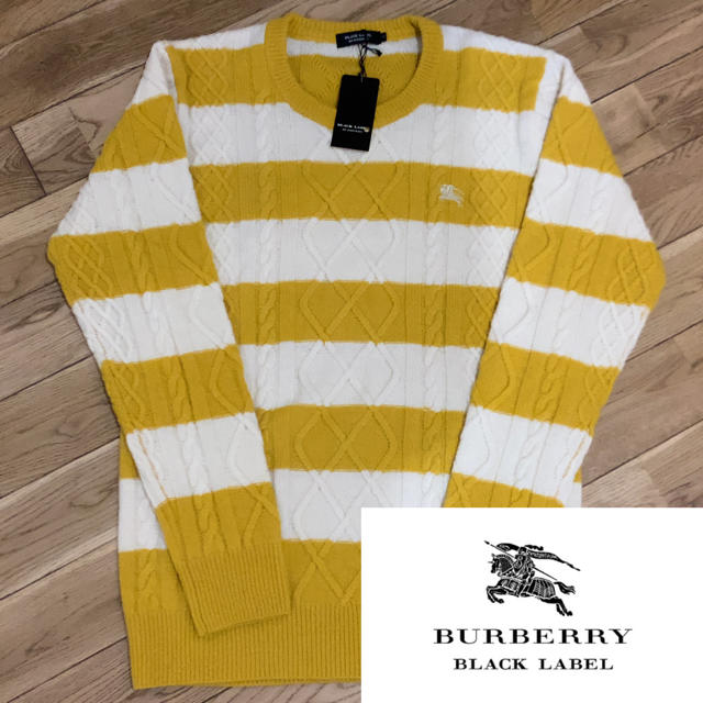 BURBERRY BLACK LABEL(バーバリーブラックレーベル)の◼️未使用品◼️バーバリー　ブラックレーベル 羊毛　編み込み　ボーダー　ニット メンズのトップス(ニット/セーター)の商品写真